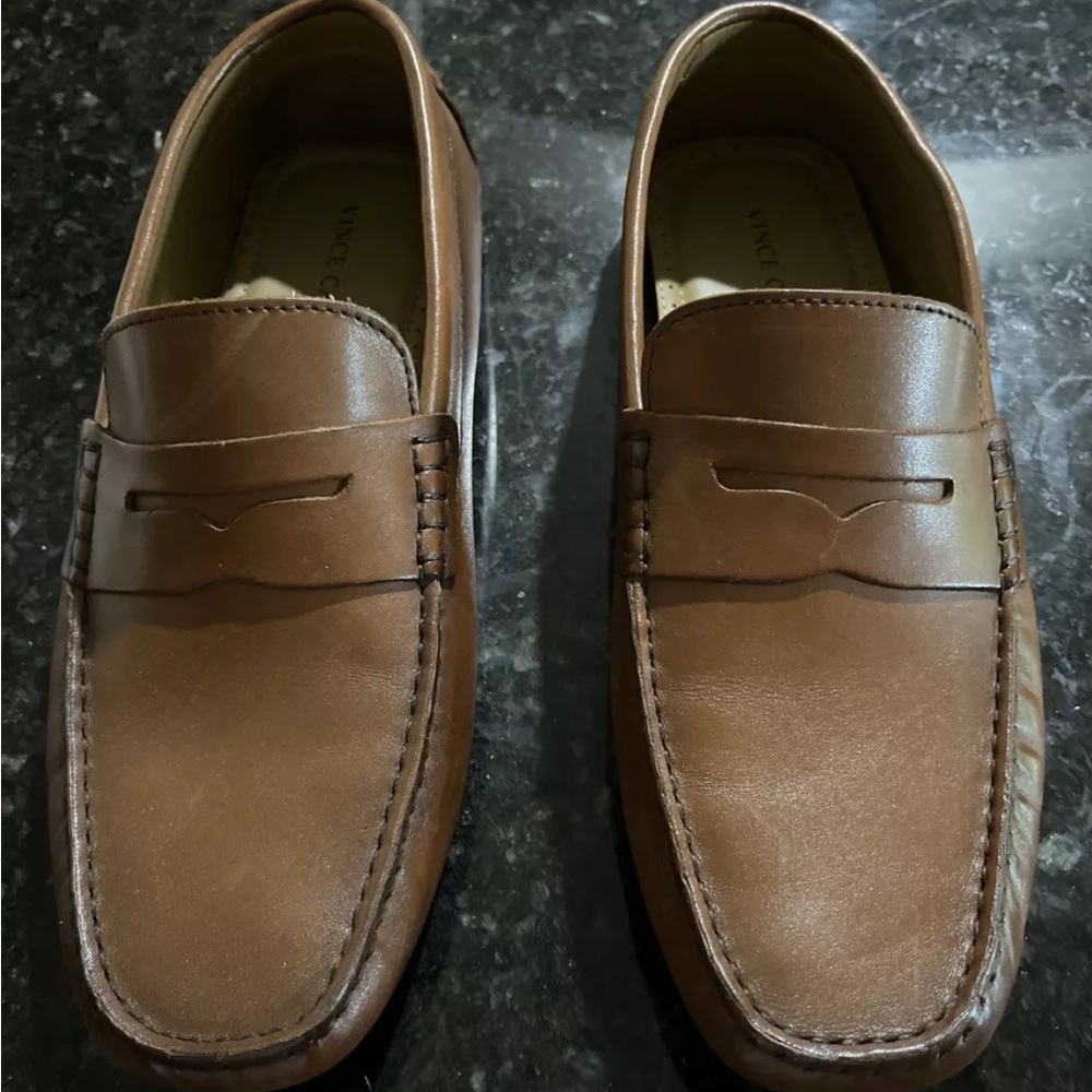 Vince Camuto Moccasin Esmail 9.5 Cognac Leather Driving Slip On Penny Loafer